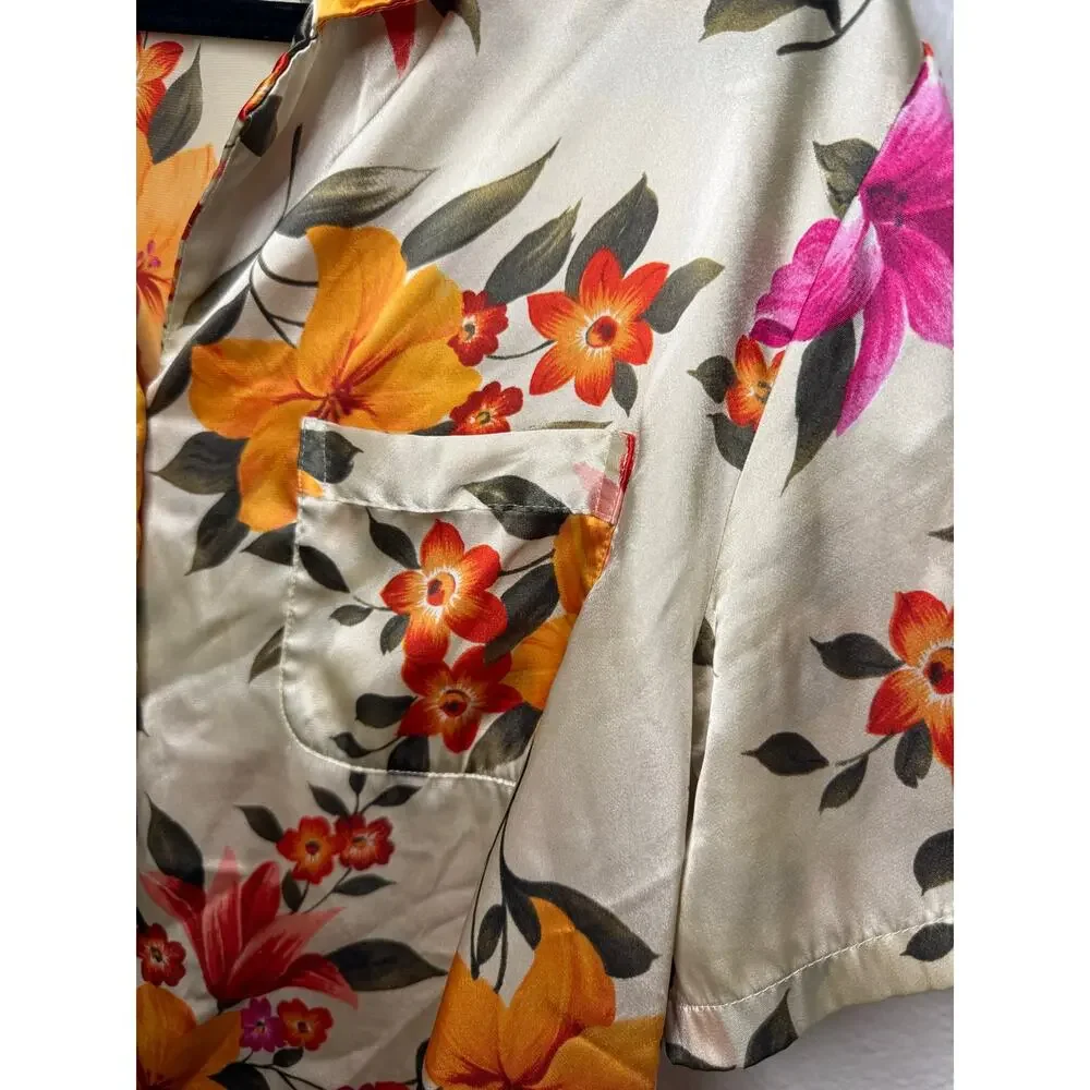 Vtg Victoria’s Secret Women’s Large Floral Satin Pajama Set Top & Shorts 90s